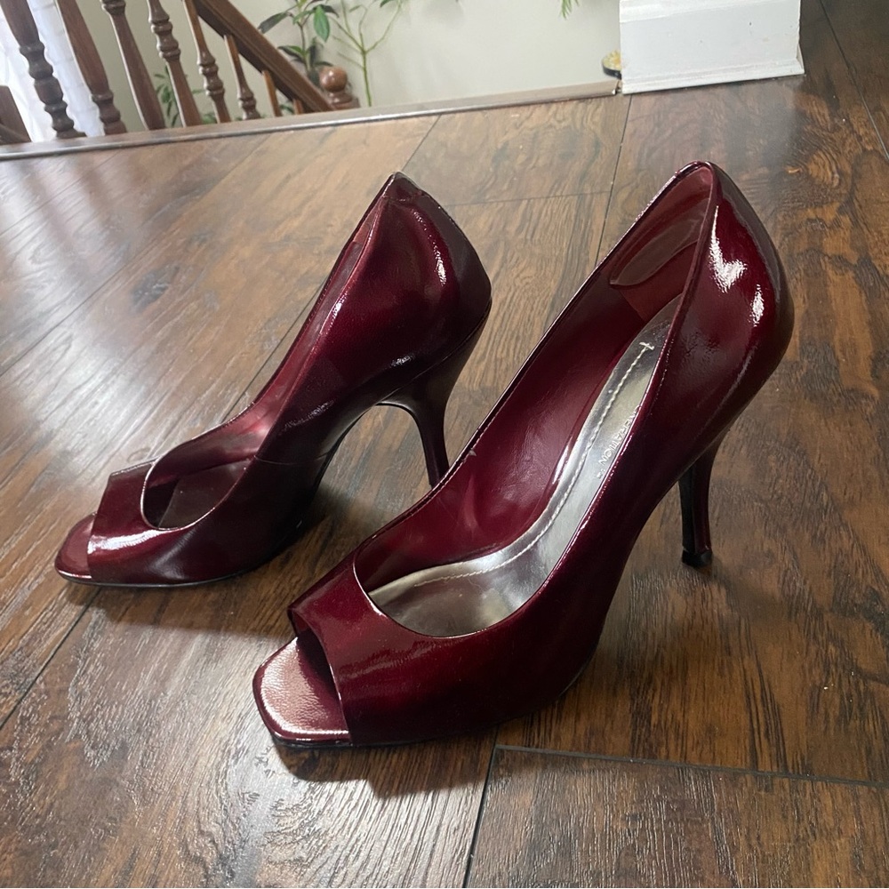 Elegant Burgundy Peep-Toe Heels